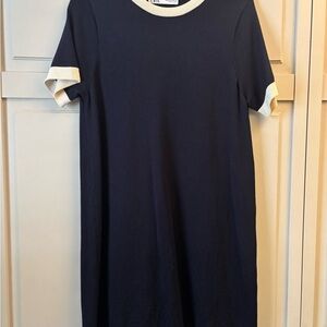 Zara Navy Knit Mini Dress with Cream Accents